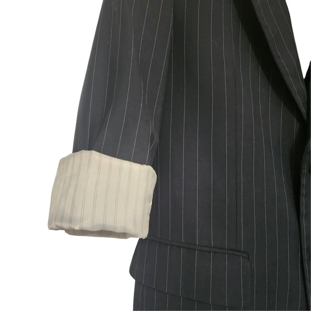 Martino Uomo Moda Black/navy Pinstripe 2 Pc Suit Blazer Pants Men's 34x32